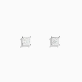 14K White Gold Princess Cut Diamond Solitaire Stud Earrings, 0.98 TCW