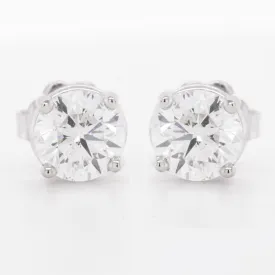 14k White Gold Round Diamond Basket Stud Earrings 1.22ctw I SI1