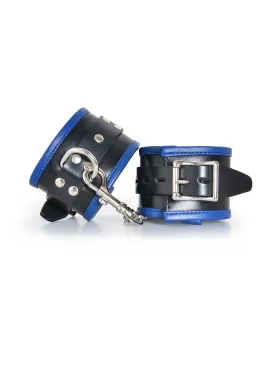 Black & Blue Leather Deluxe Padded Wrist Cuffs