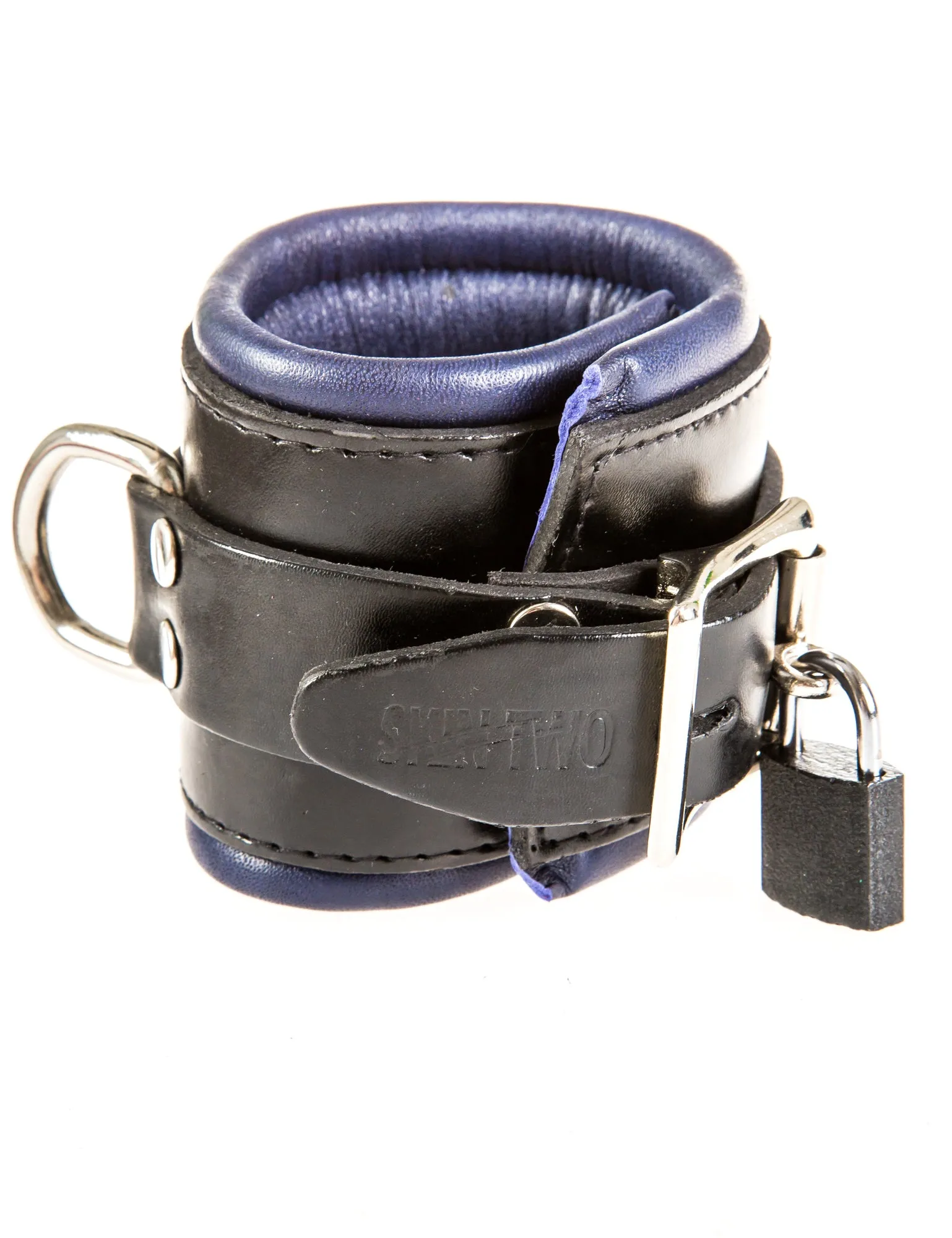 Black & Blue Leather Deluxe Padded Wrist Cuffs