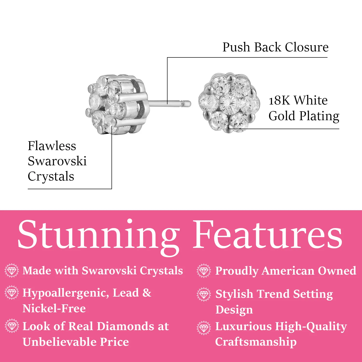 Nova 18k White Gold Plated Stud Earrings with Crystals