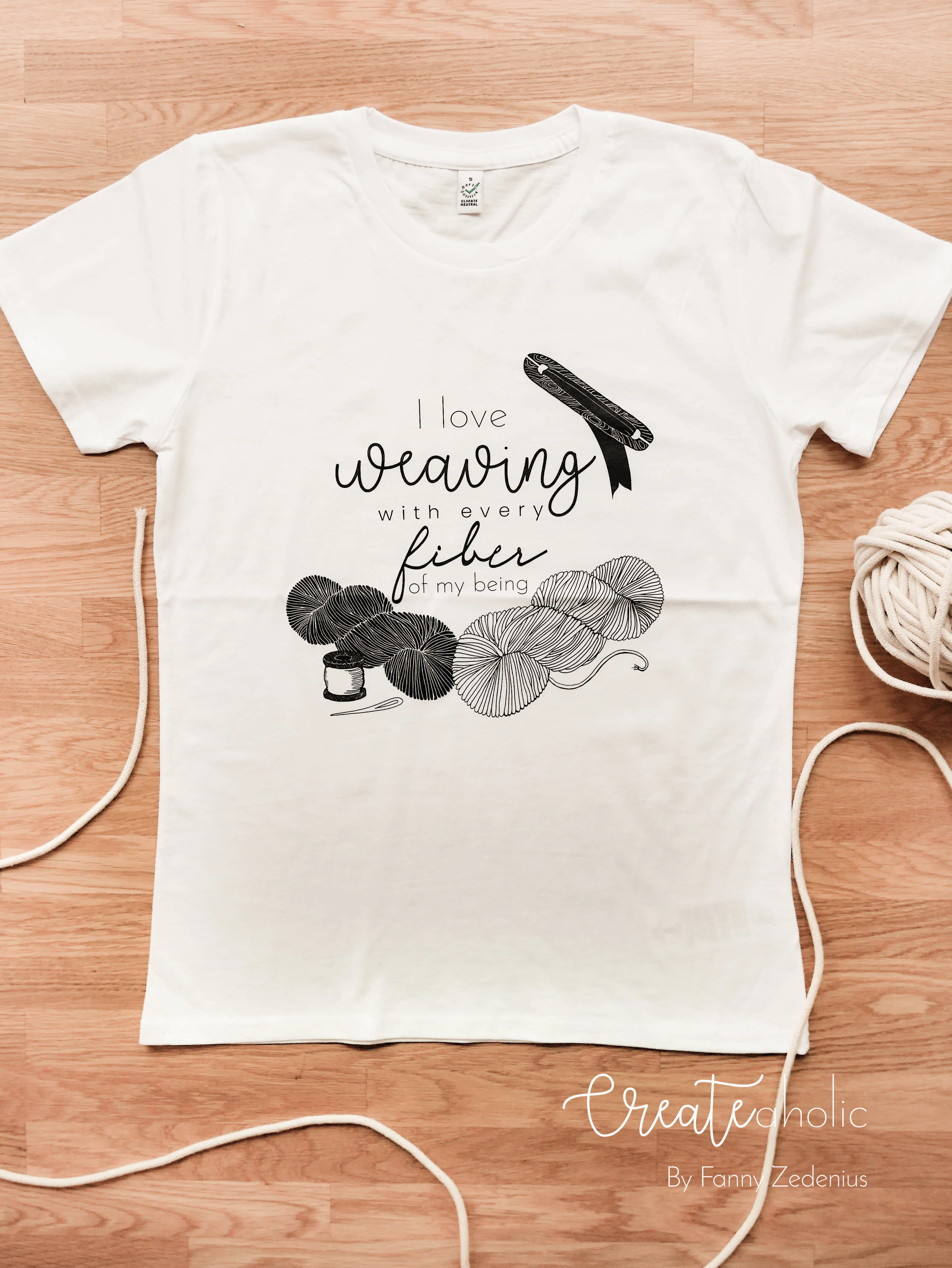 T-shirt "I love weaving with every fiber of my being" (100% organic cotton)
